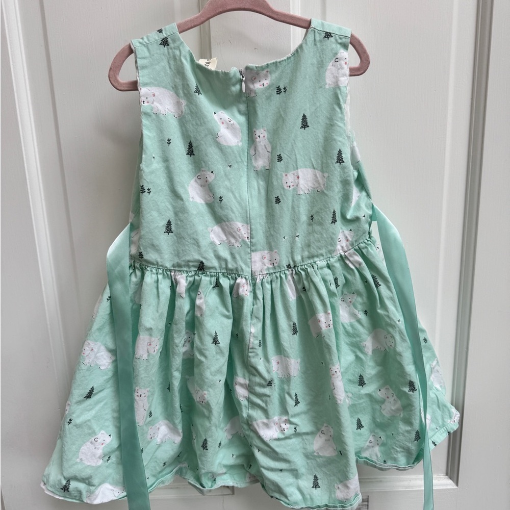 Girls Size 4 Mint Green Polar Bear Print Sleeveless Kids Flare Dress - Picture 5 of 6